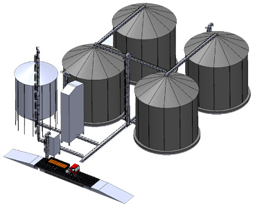 Silo Layout drawing with 4 bins, a weighbridge and drier.